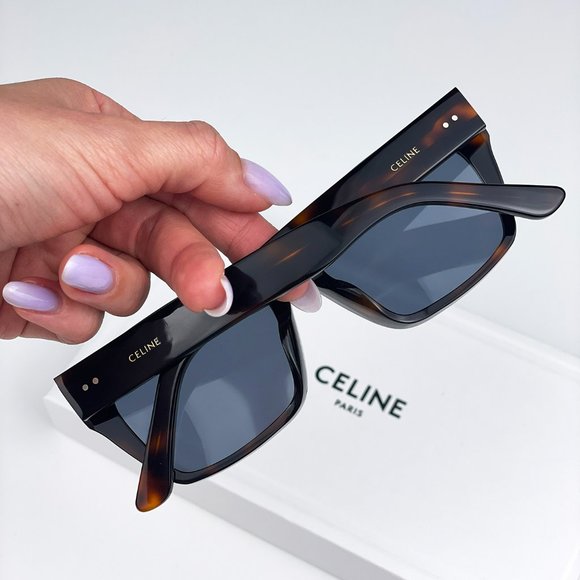 🔥CELINE CL40082F 52V Sunglasses Shiny Dark Havana Blue Square Unisex - Picture 4 of 13